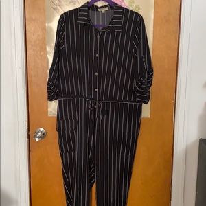 Black and white pinstriped jumpsuit
